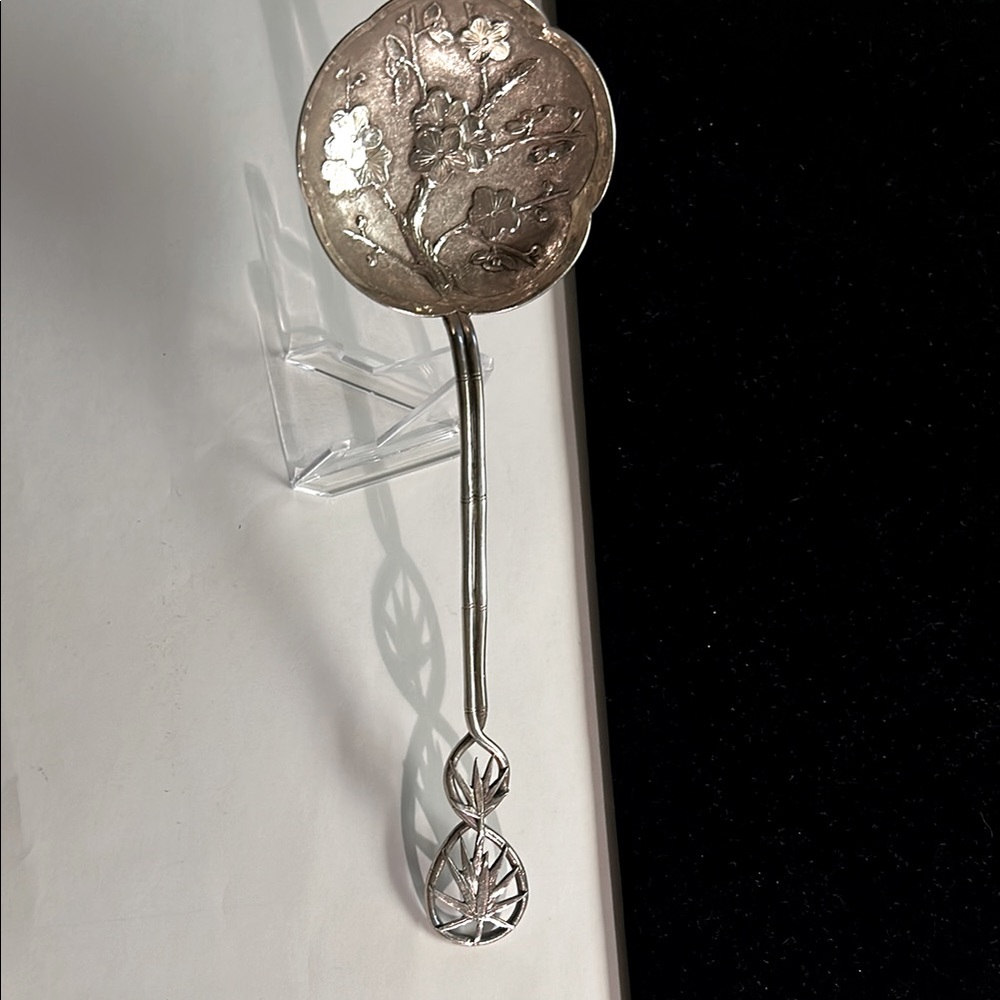 Antique Chinese export, solid silver serving spoon by Tuck Chang